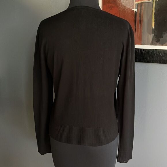 SILKS black stretch soft silk/nylon blend crew neck button front cardigan. Med - Picture 3 of 4